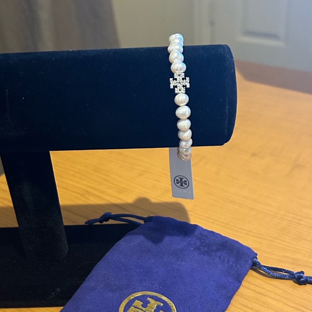 Tory Burch Kira Pearl Bracelet with Silver Charm